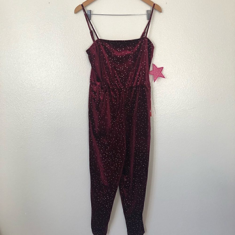 Nwt Speechless Wine Red Sparkly Spaghetti Strap Jumpsuit Sizemedium